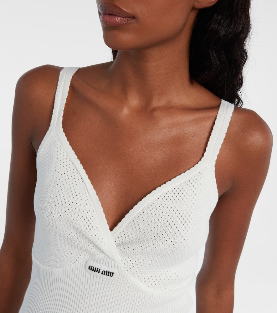 Miu Miu Womens Bianco Ribbed Shoulder-straps Cotton Top In White