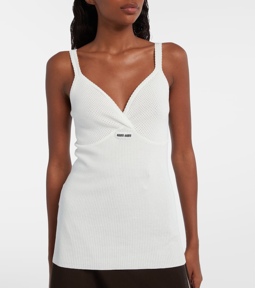 Miu Miu Womens Bianco Ribbed Shoulder-straps Cotton Top In White