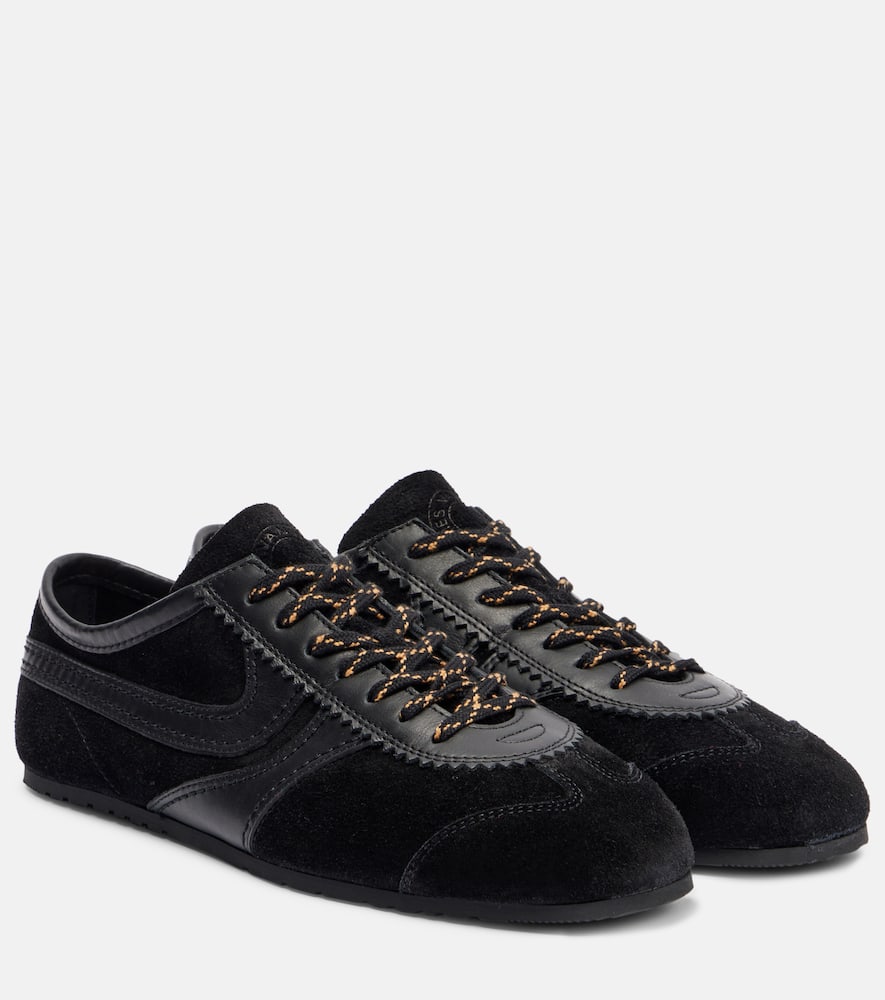 Dries Van Noten Suede Texture Sneakers Featuring Contrast Stitching In Black