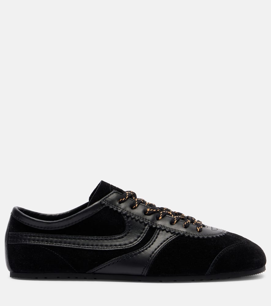 Dries Van Noten Suede Texture Sneakers Featuring Contrast Stitching In Black