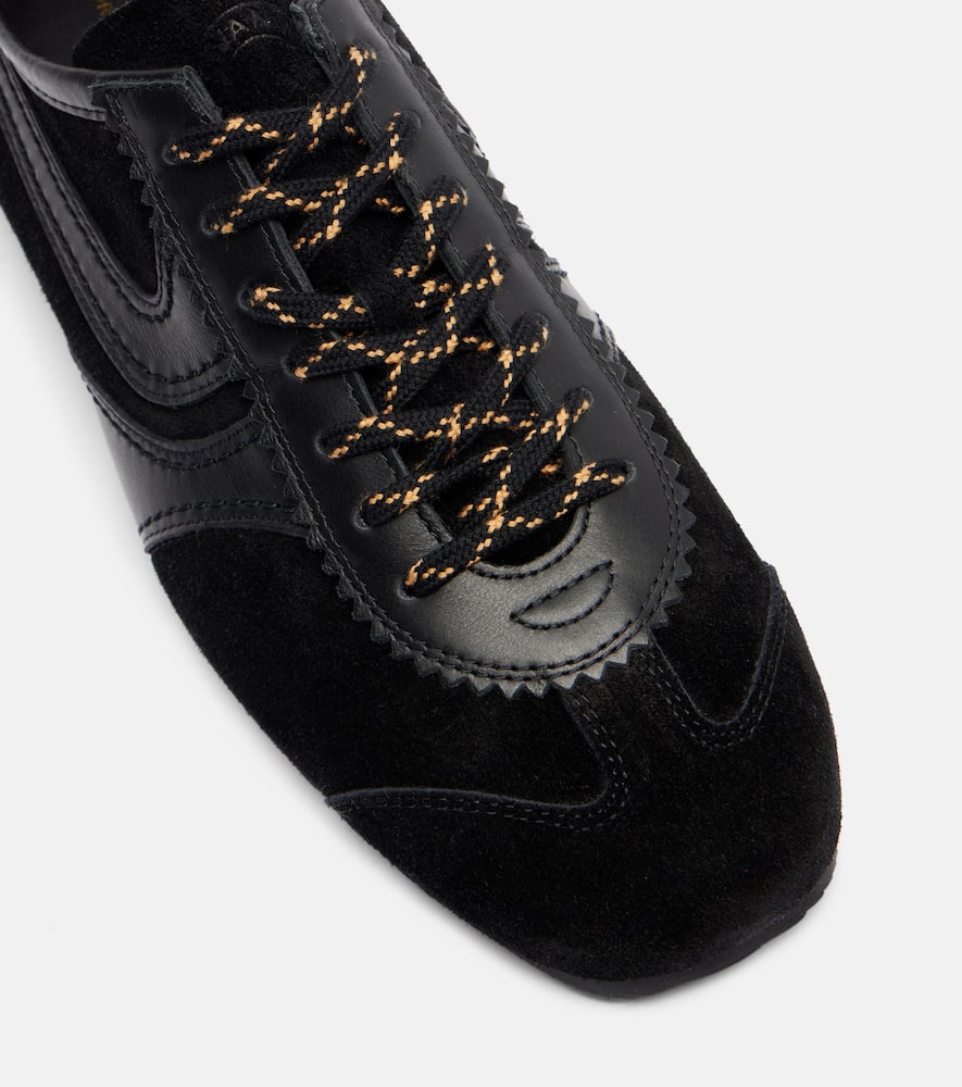 Dries Van Noten Suede Texture Sneakers Featuring Contrast Stitching In Black