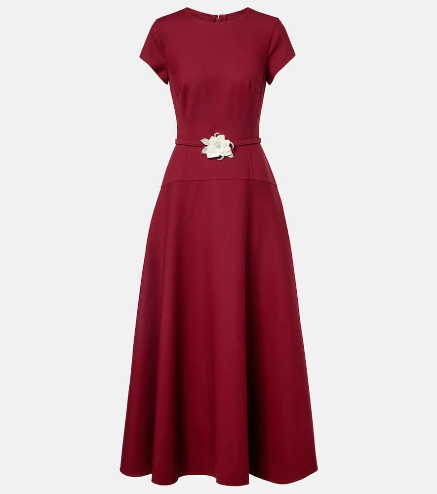 Oscar De La Renta Floral-appliqué Wool-blend Crêpe Maxi Dress In Burgundy
