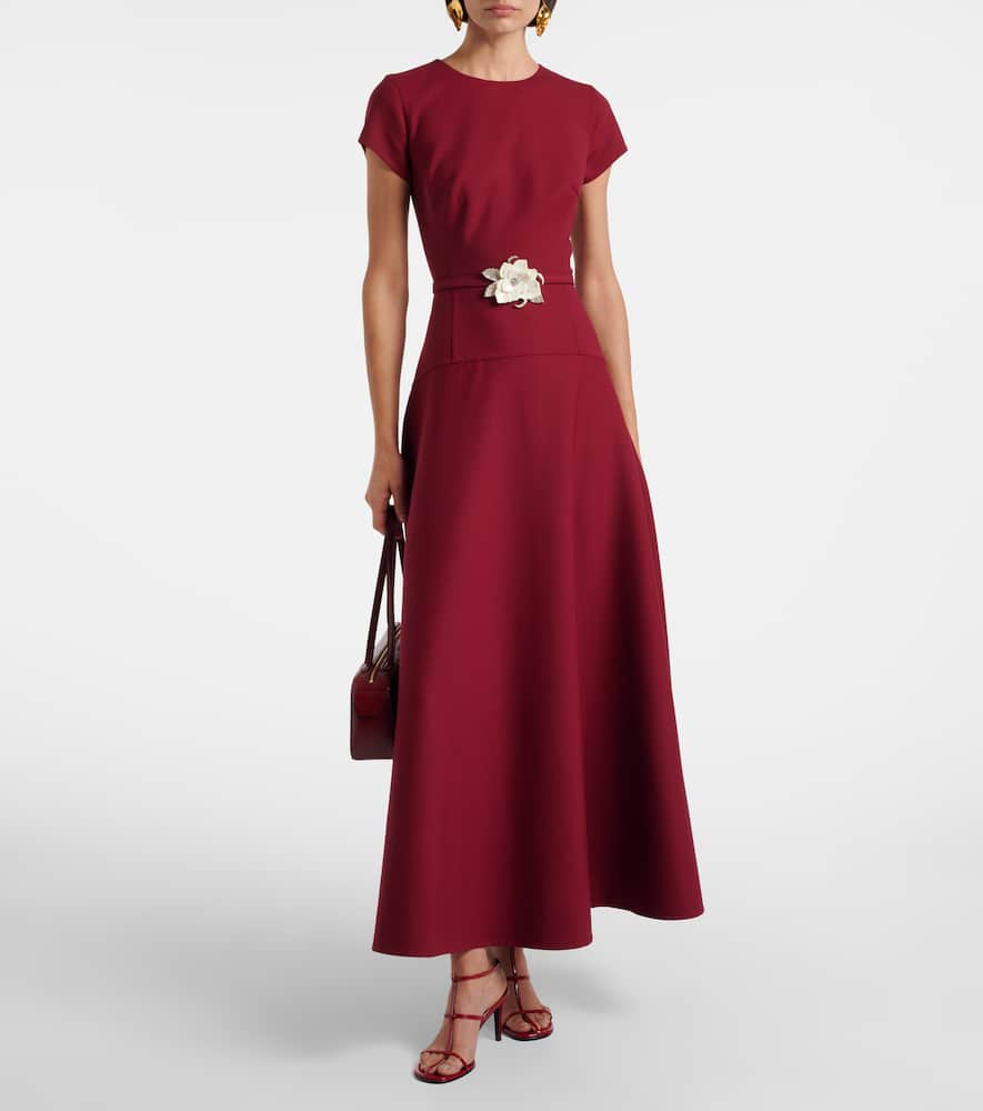 Oscar De La Renta Floral-appliqué Wool-blend Crêpe Maxi Dress In Burgundy