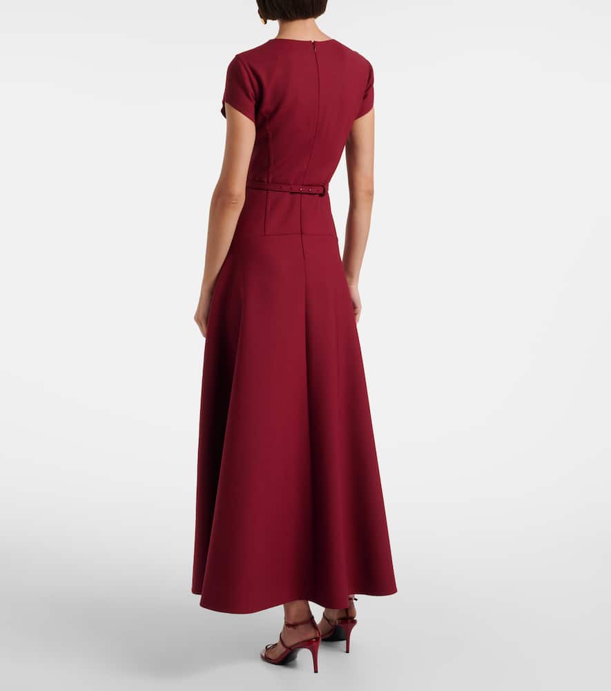 Oscar De La Renta Floral-appliqué Wool-blend Crêpe Maxi Dress In Burgundy