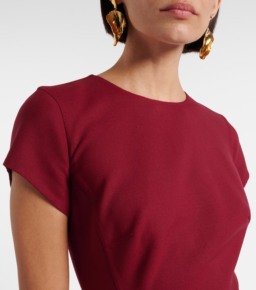 Oscar De La Renta Floral-appliqué Wool-blend Crêpe Maxi Dress In Burgundy