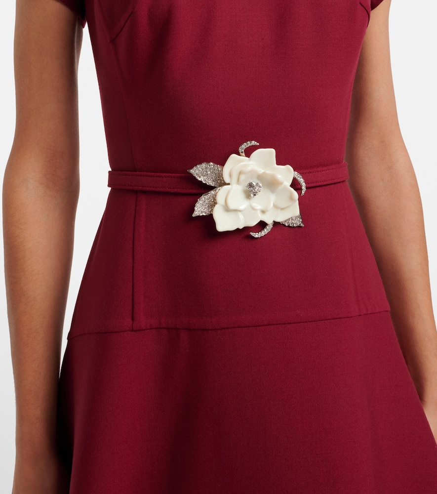 Oscar De La Renta Floral-appliqué Wool-blend Crêpe Maxi Dress In Burgundy