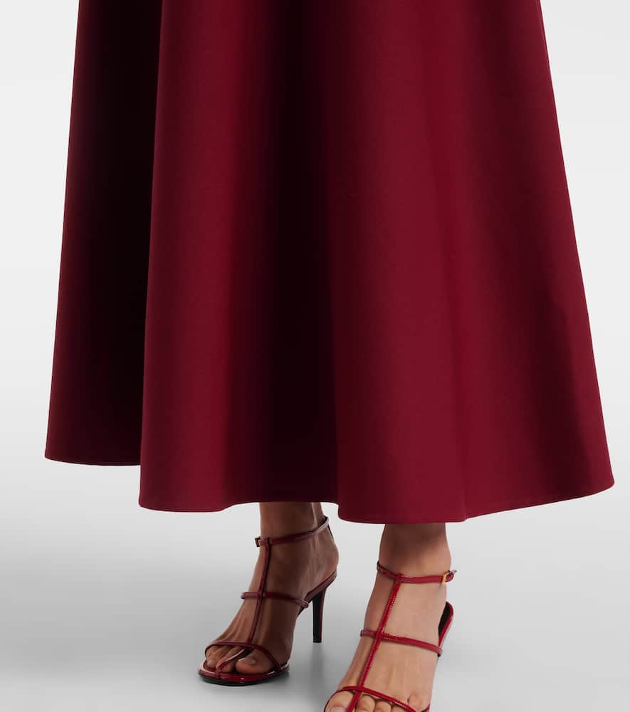 Oscar De La Renta Floral-appliqué Wool-blend Crêpe Maxi Dress In Burgundy