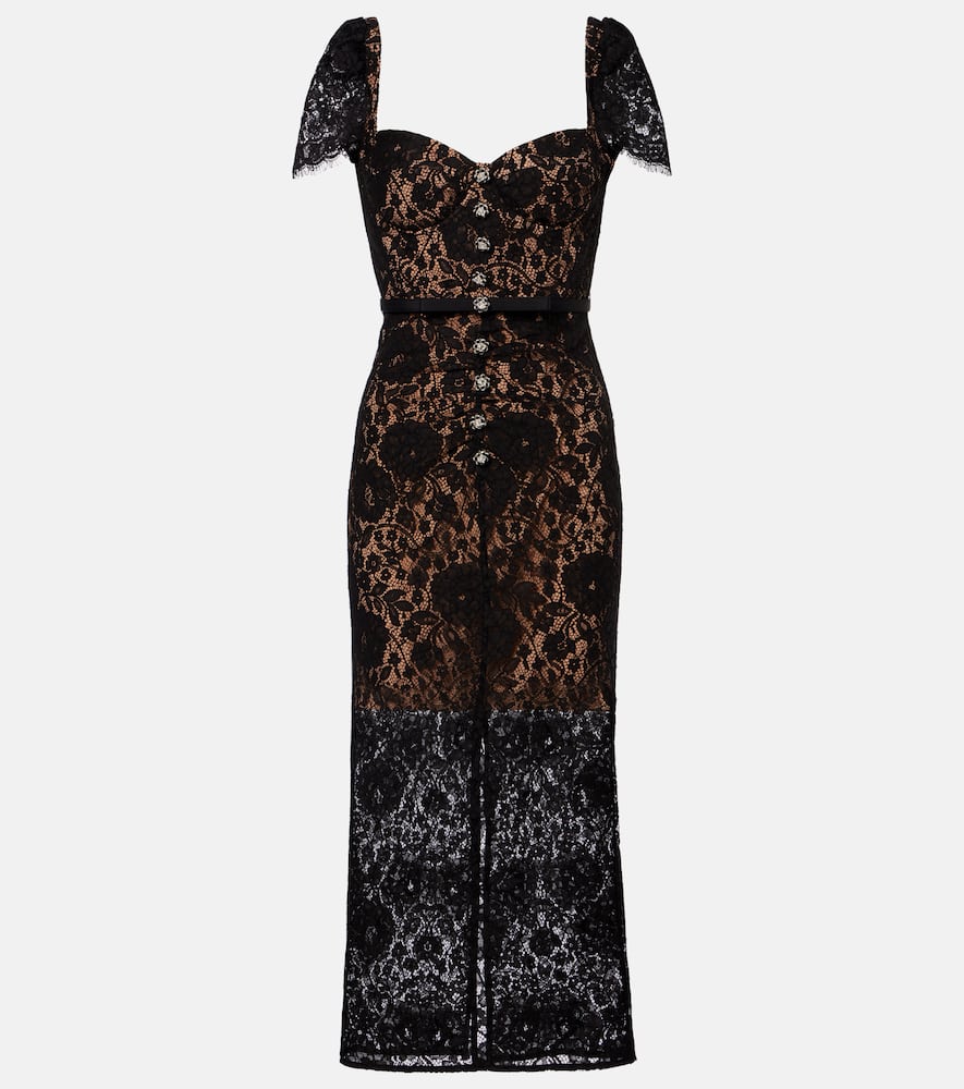 Self-portrait Embellished Cotton-blend Lace Midi Dress In Multi