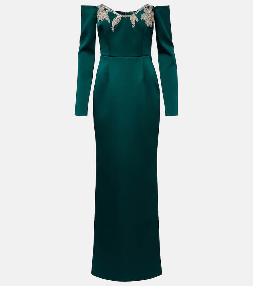 Rebecca Vallance Ellerie Embellished Off-shoulder Gown In Green