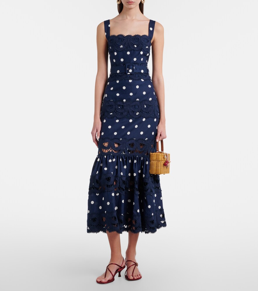 Self-Portrait Polka-dot linen and cotton midi dress
