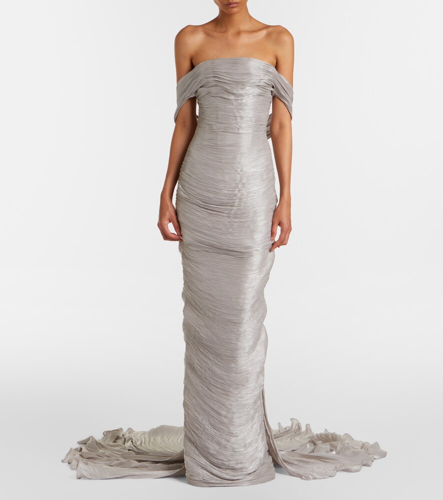 Marmar Halim Off-shoulder pleated bustier gown