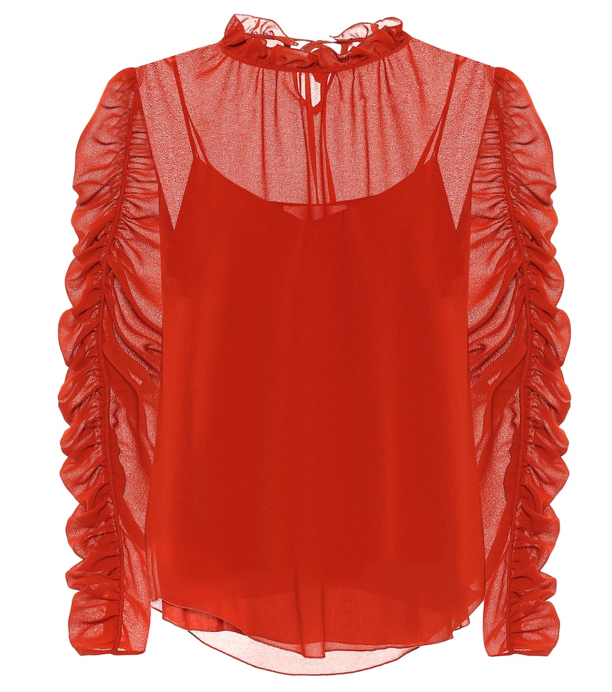 See By Chloé Long-sleeve Ruched Georgette Blouse In Red