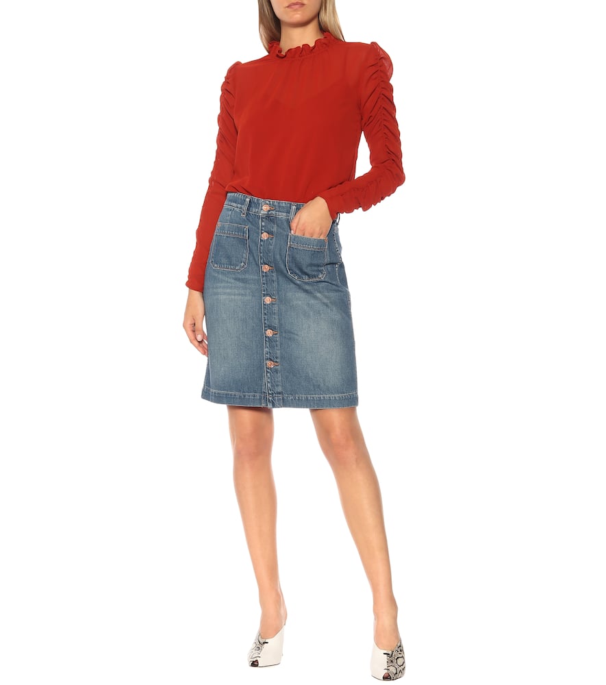 See By Chloé Long-sleeve Ruched Georgette Blouse In Red
