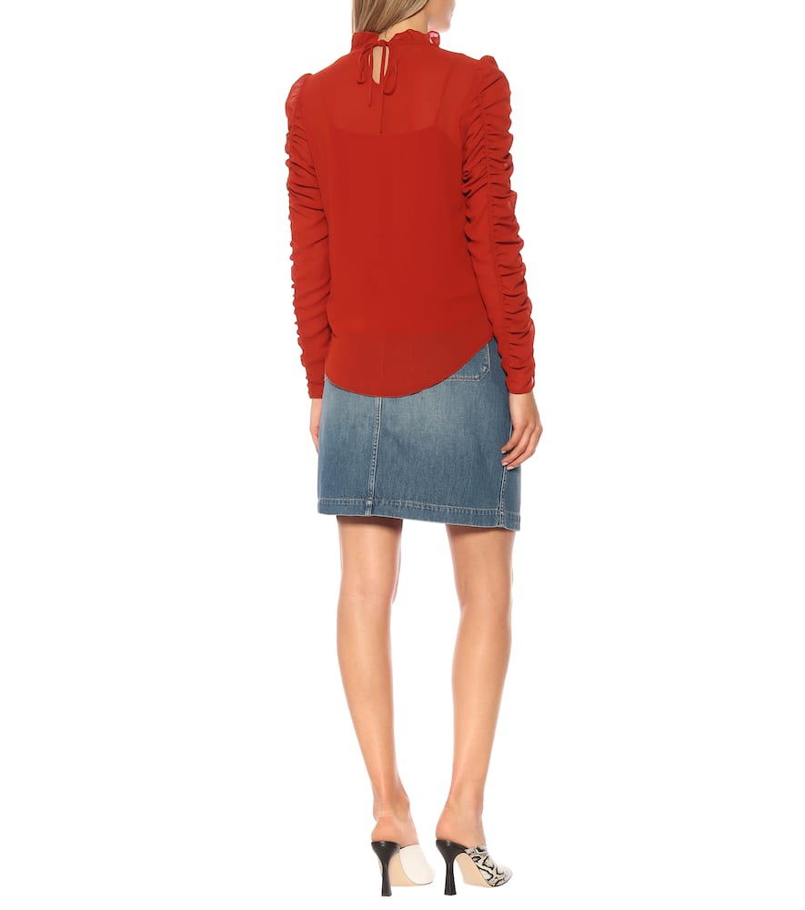 See By Chloé Long-sleeve Ruched Georgette Blouse In Red
