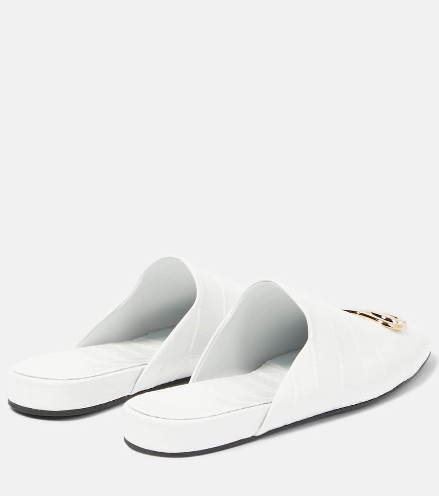 Shop Balenciaga Cosy Bb Croc-effect Leather Mules In White/gold