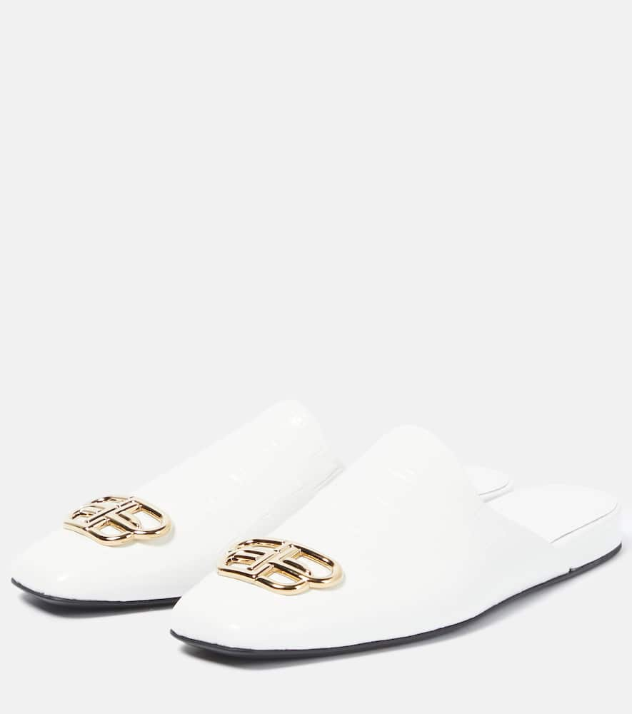 Shop Balenciaga Cosy Bb Croc-effect Leather Mules In White/gold