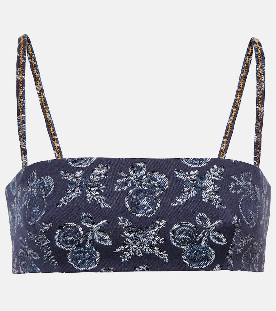Etro Cotton-blend Jacquard Bra Top In Navy