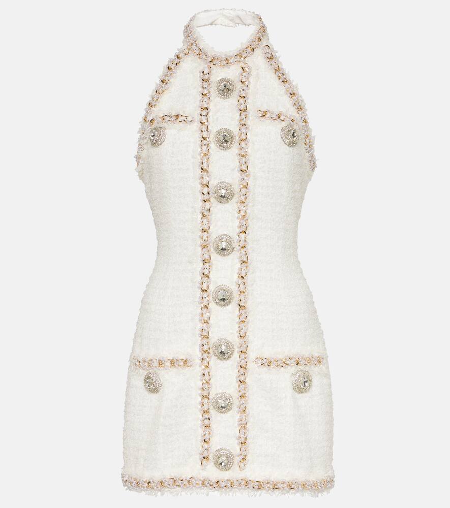 Balmain Halterneck embellished tweed minidress