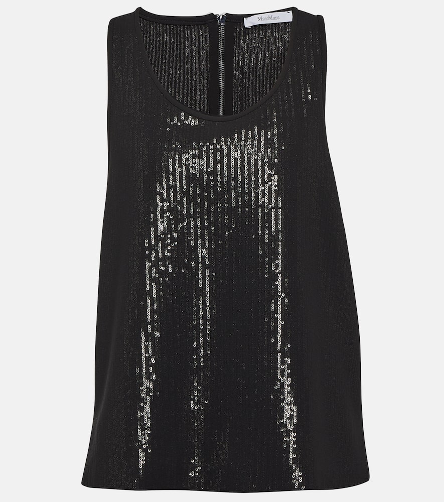 Max Mara Pistoia Sequined Georgette Top In Black