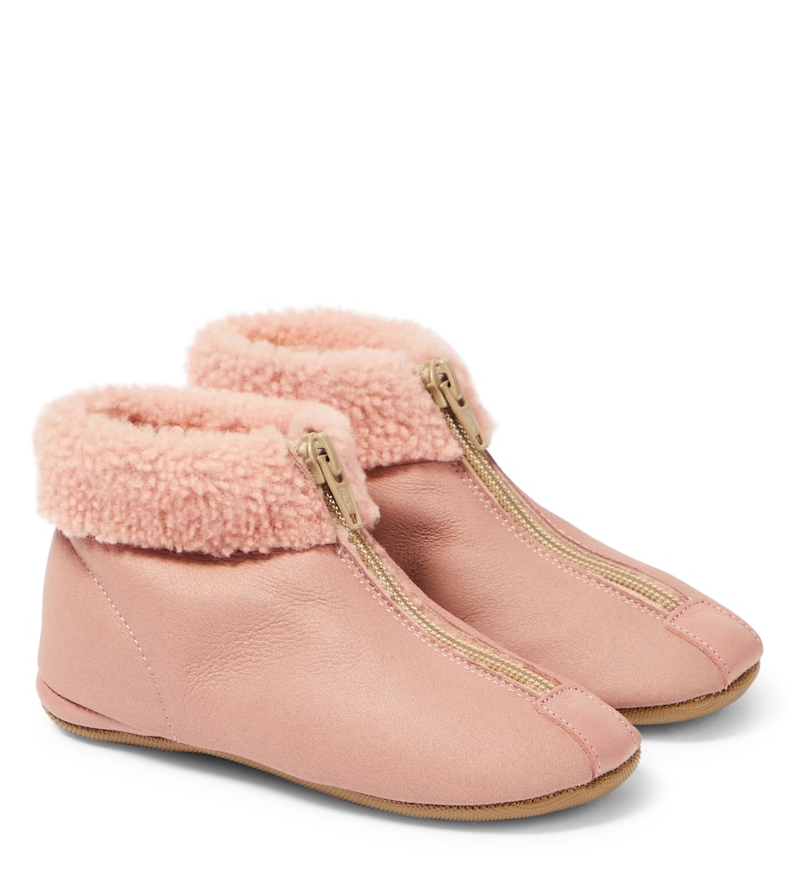 PèPè Shearling-trimmed leather booties