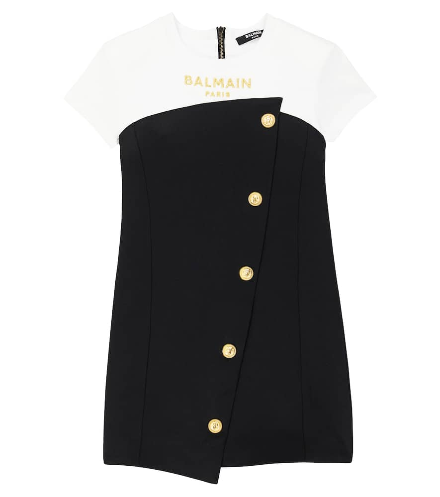 Shop Balmain Logo Embroidered Dress In Black