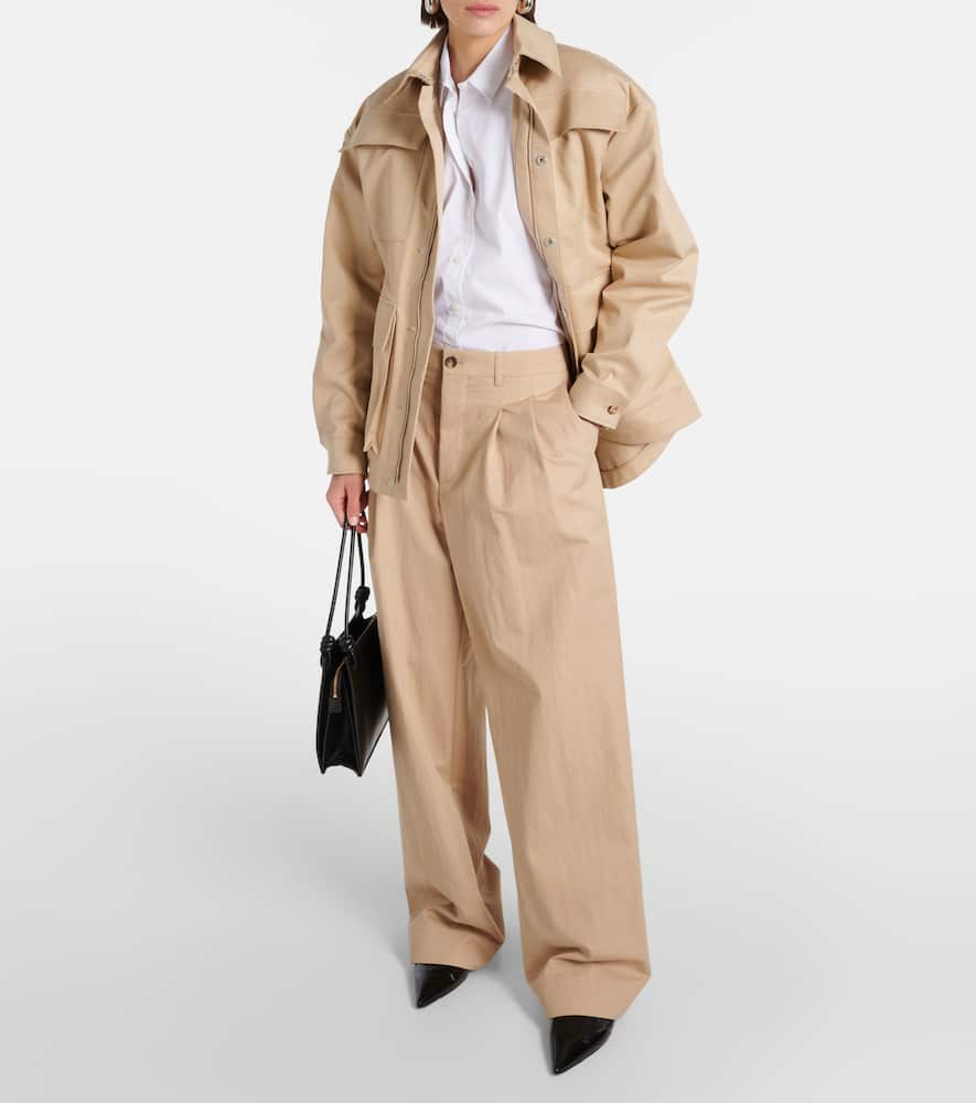 Shop Wardrobe.nyc Wardrobe. Nyc Drill Chino Cotton-blend Wide-leg Pants In Beige