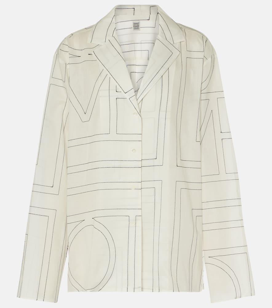 Totême White Shirt With Cuban Collar And Monogram In Silk Woman In White
