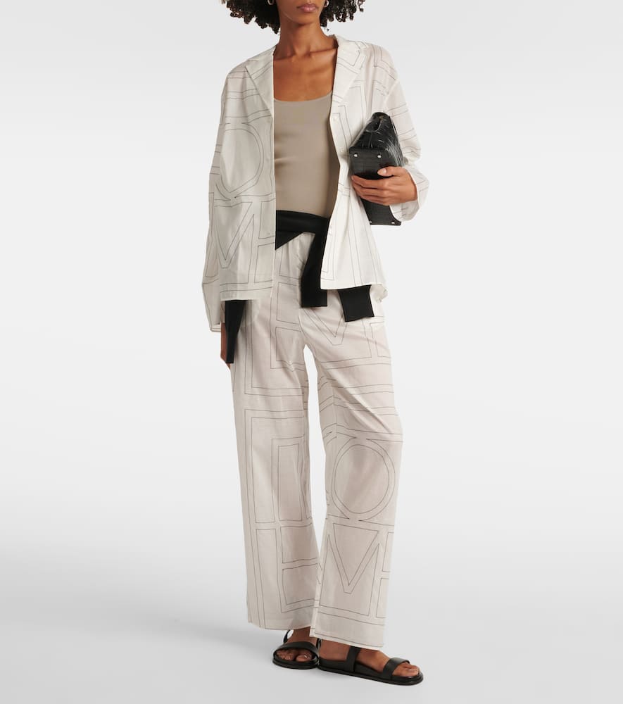 Totême White Shirt With Cuban Collar And Monogram In Silk Woman In White