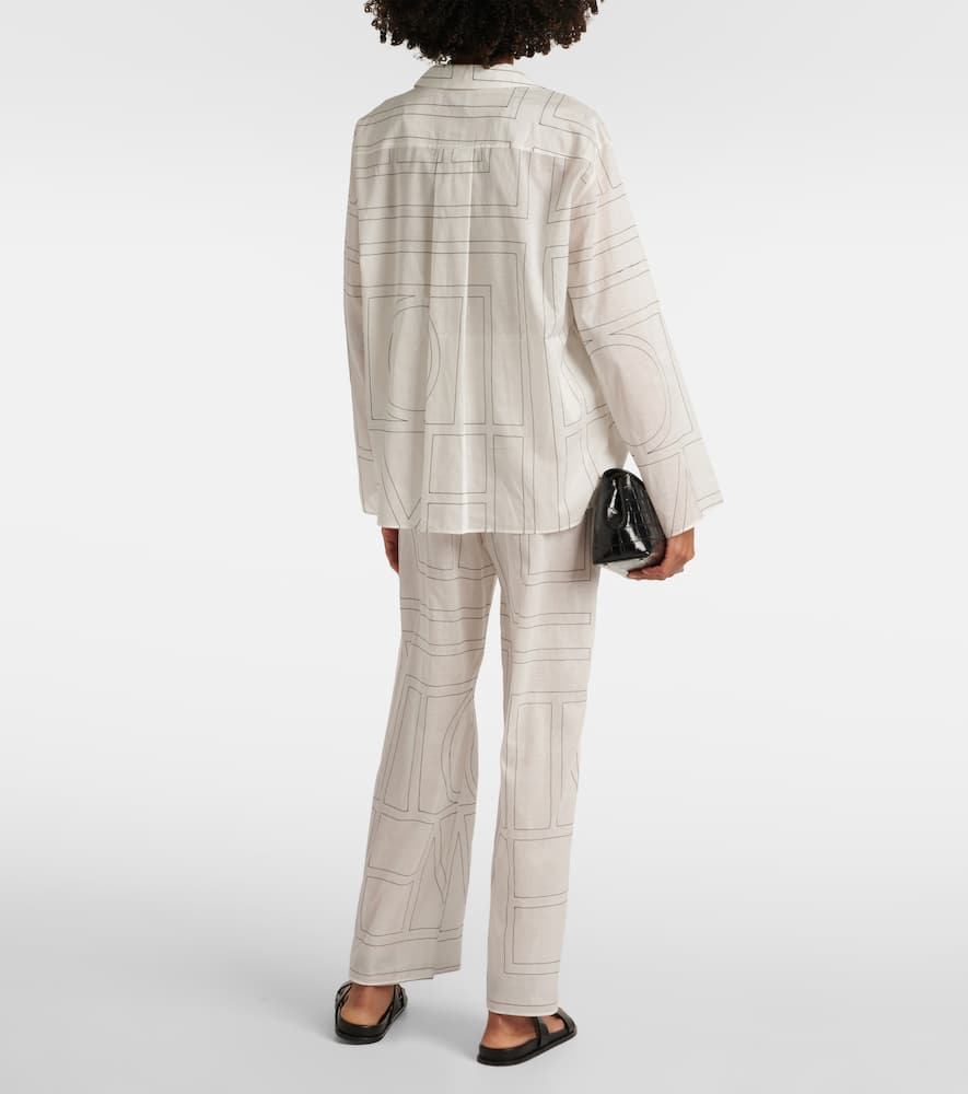 Totême White Shirt With Cuban Collar And Monogram In Silk Woman In White