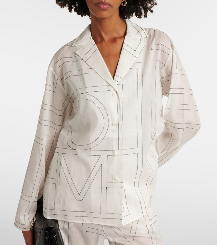 Totême White Shirt With Cuban Collar And Monogram In Silk Woman In White