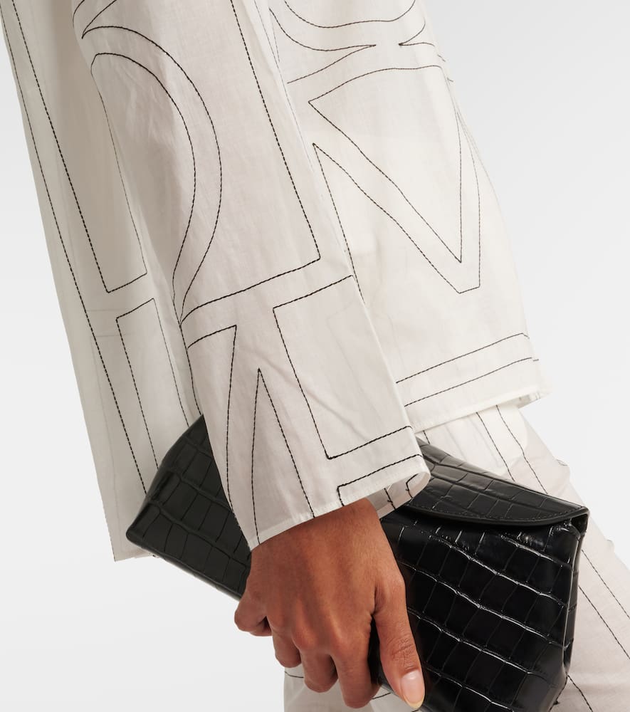 Totême White Shirt With Cuban Collar And Monogram In Silk Woman In White