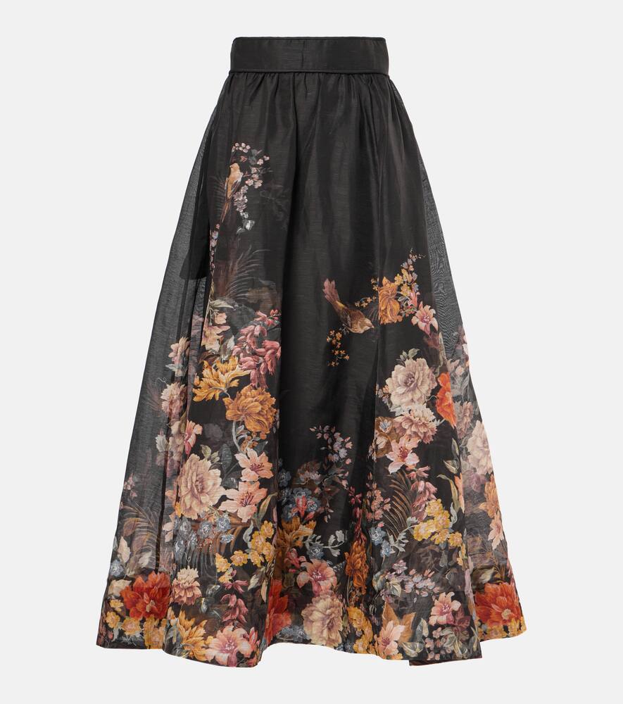 Zimmermann Pavilion floral linen and silk midi skirt