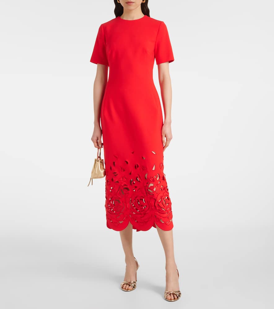 Oscar De La Renta Rose Cutout Stretch-wool Midi Dress In Orange