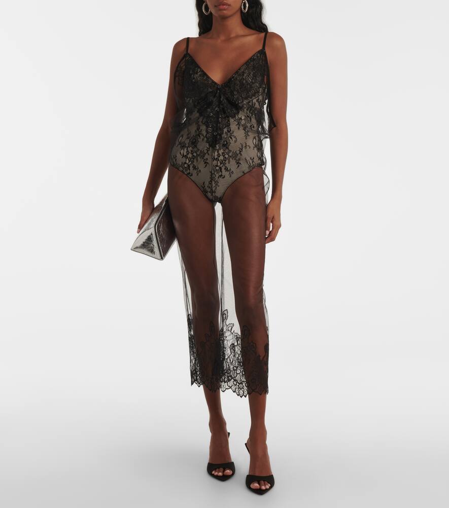 Attico Sheer Lace Bodysuit In Black