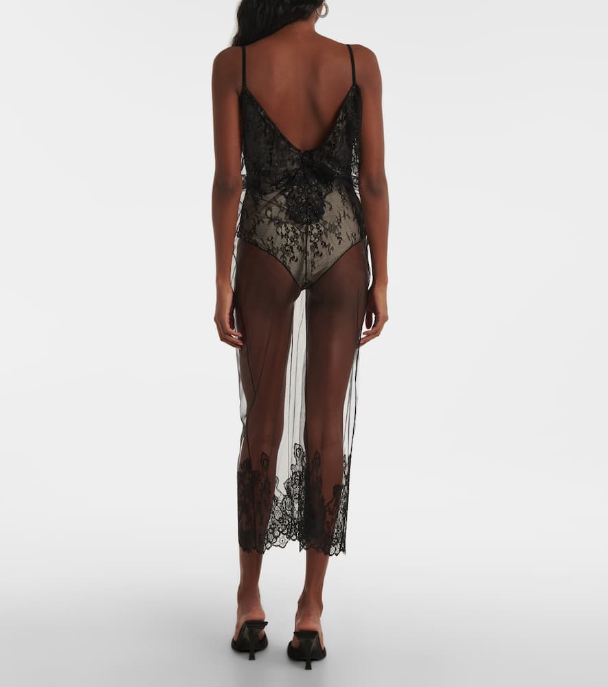 Attico Sheer Lace Bodysuit In Black