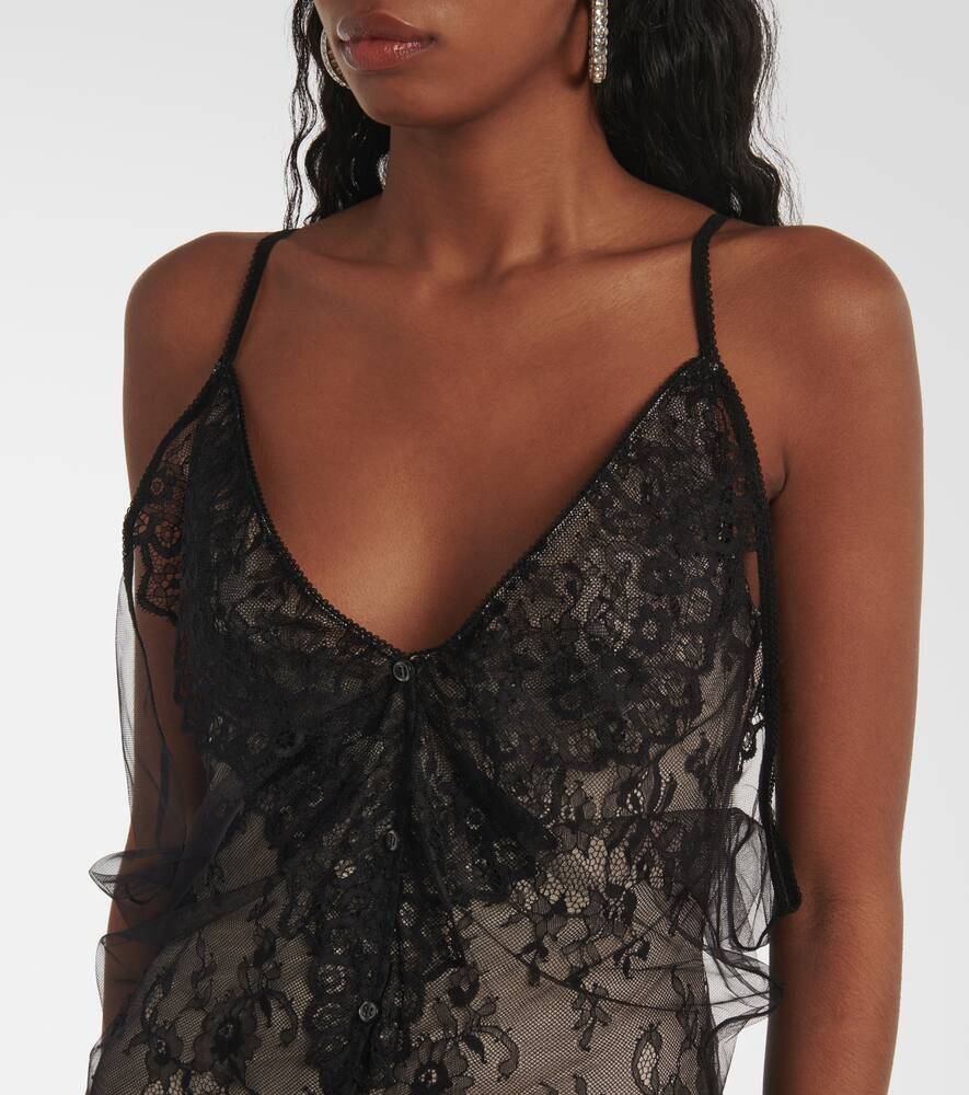 Attico Sheer Lace Bodysuit In Black