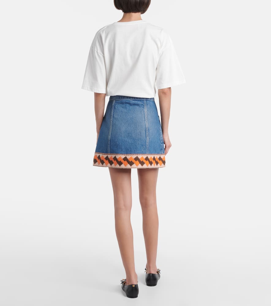 Shop Valentino Jacquard-trimmed Denim Miniskirt In Blau