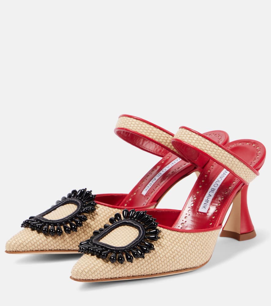Manolo Blahnik Pantoletten Atika 90 Aus Raffiabast In Nude