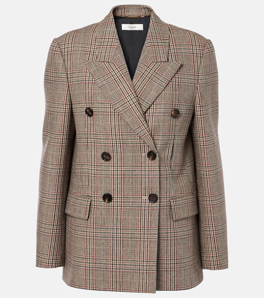 Chloé Prince Of Wales Check Wool-blend Blazer In Brown