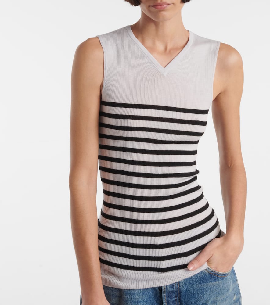 Shop Khaite Renato Striped Wool-blend Top In White