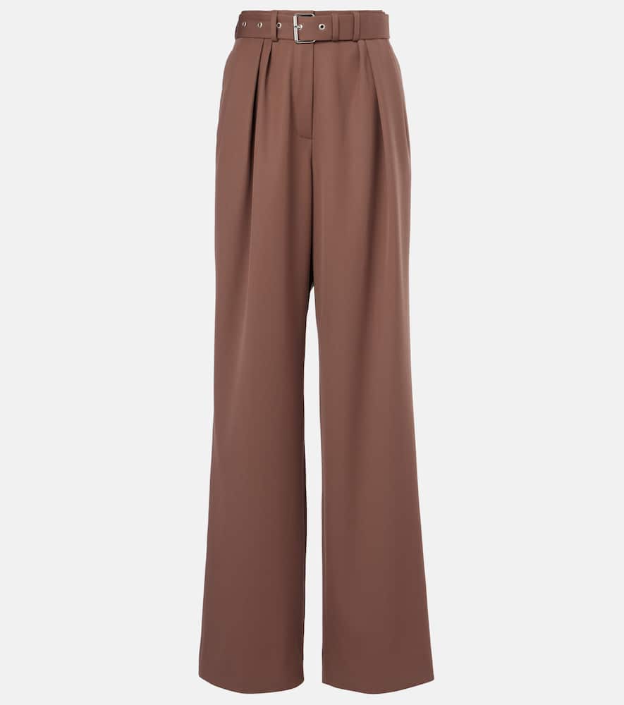 Dries Van Noten Belted Wool Gabardine Wide-leg Pants In Brown