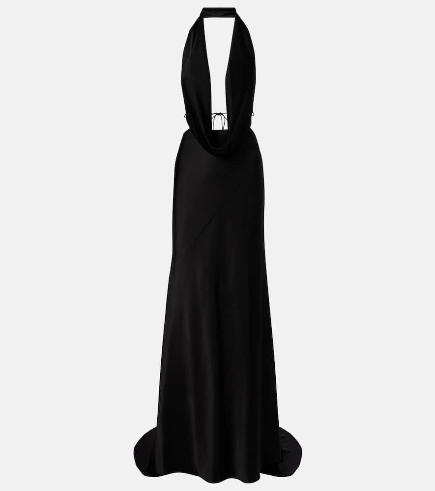 Halterneck open-back satin crêpe gown