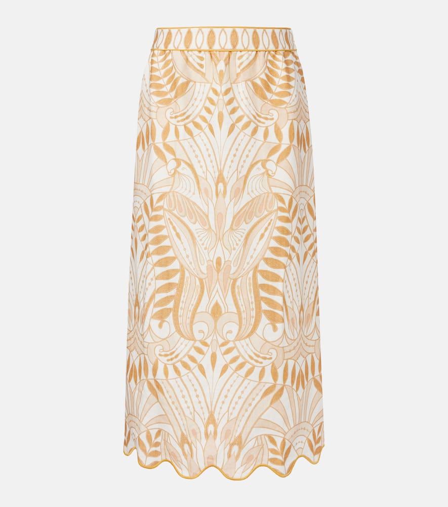 Printed linen midi skirt