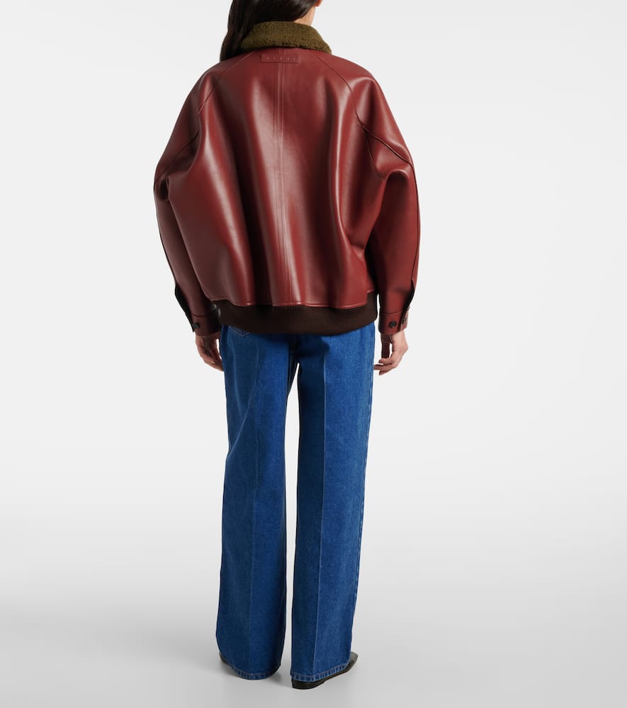Marni Shearling-trimmed Leather Blouson Jacket In Burgundy