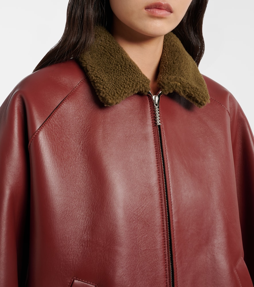 Marni Shearling-trimmed Leather Blouson Jacket In Burgundy