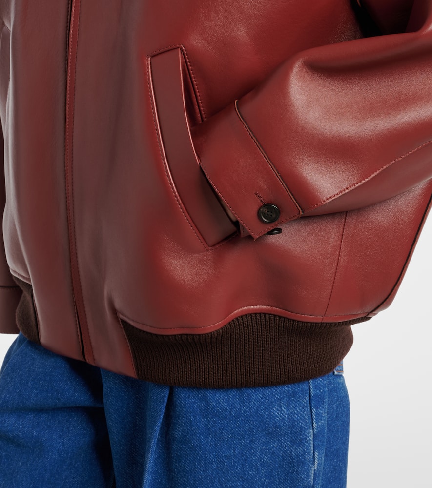 Marni Shearling-trimmed Leather Blouson Jacket In Burgundy
