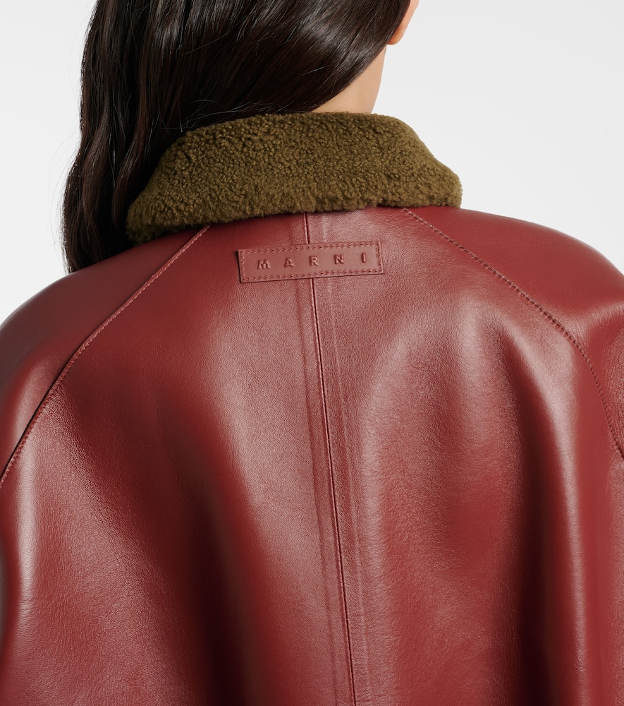 Marni Shearling-trimmed Leather Blouson Jacket In Burgundy
