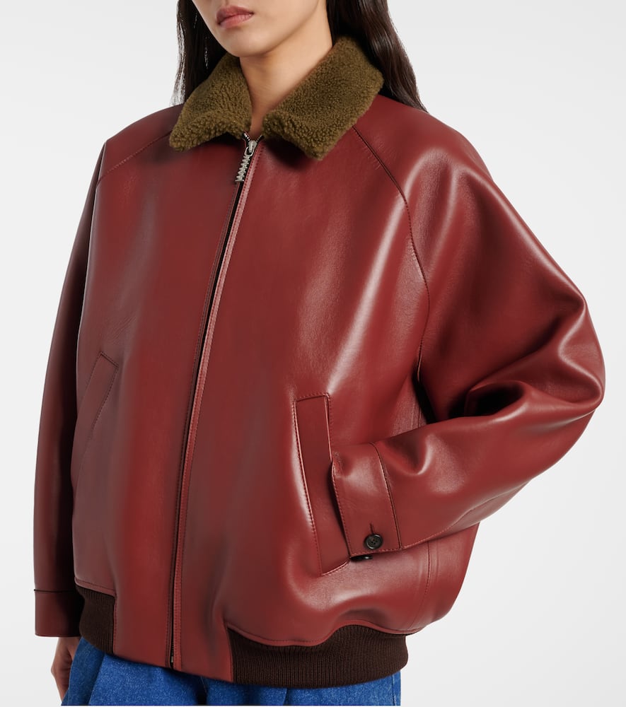 Marni Shearling-trimmed Leather Blouson Jacket In Burgundy