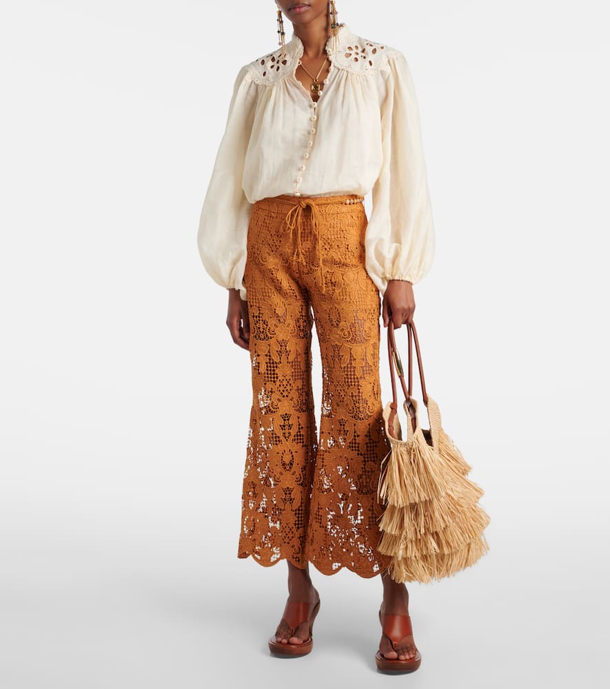 Zimmermann Cream Ramie Coco Embroidered Blouse In White