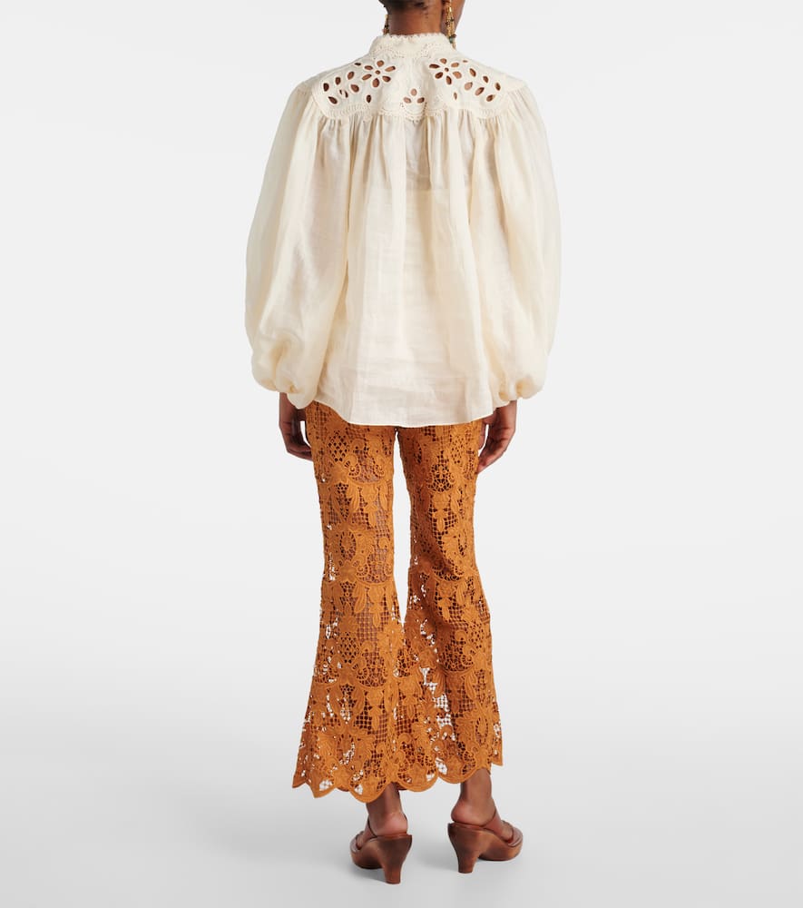 Zimmermann Cream Ramie Coco Embroidered Blouse In White